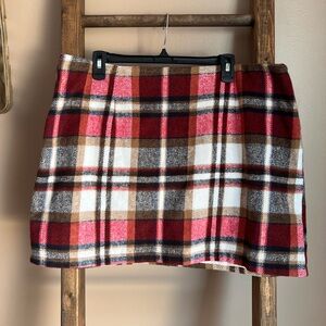 Plaid Mini Skirt in Red and Brown
